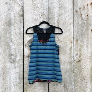 Anthropologie | blue striped floral back tank top